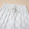 Chic Women's Beige Checkered V Neck Tee and Drawstring Shorts Lounge Set - Image 12