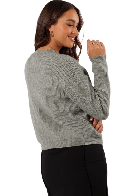 Women's Philippine Gray Ribbed Knit Bow Front Buttoned Cardigan - Elegant and Cozy