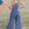 Women's Light Blue Mineral Wash Wide Leg Denim Overalls with Adjustable Buttoned Straps - Image 2