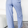 Women's Sky Blue Stripe Wide Leg Pants with Buttoned and Lace-Up High Waist - Image 2