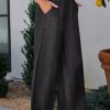 Women's High Waist Wide Leg Jeans with Ruffles and Side Pockets - Black - Image 3