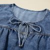 Women's Plus Size Sail Blue Drawstring V Neck Puff Sleeve Denim Blouse - Image 15