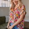 Charming Women's Pink Floral Print Crew Neck Short Sleeve Shift Blouse - Image 3