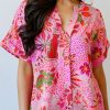 Women's Rose Jungle Floral Print Notch V Neck Blouse - Image 2