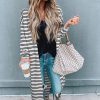 Women's Black Stripe Print Open Front Duster Cardigan - Stylish Long Sleeve Layering Piece - Image 3