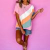 Stylish Women's Pink Color Block Patchwork Crewneck T-Shirt - Image 13