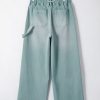 Women's Smoke Green Mineral Wash Drawstring High Waist Wide Leg Jeans - Image 6