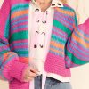 Women's Rose Stripe Colorful Puff Sleeve Drop Shoulder Loose Cardigan - Image 2