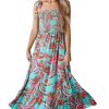 Women's Green Abstract Print Smocked Bodice Knotted Straps Ruffled Maxi Dress - Elegant Bohemian Style - Image 27