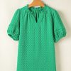 Women's Bright Green Textured Puff Short Sleeve Notched V Neck Top - Image 6