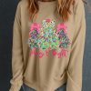 Women's Khaki Merry & Bright Christmas Tree Print Pullover Sweatshirt - Image 4