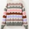 Chic Gray Wave Striped Balloon Sleeve Drop Shoulder Sweater for Women - Image 7