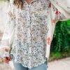 Women's Purple Boho Floral Bishop Sleeve Button Up Loose Shirt - Image 9