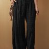 Women's Black Textured Wide Smocked Waist Loose Pants - Image 7