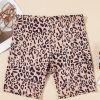 Women's Khaki Leopard Print Ribbed Knit Biker Shorts - High Waisted Fashion - Image 3