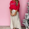 Women's Fiery Red Tinsel Merry Letter Drop Shoulder Baggy Sweater - Image 7