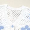 Women's White Flower Knit Hollow Out Open Short Cardigan - Elegant Floral Design - Image 12