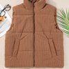 Women's Coffee Corduroy Stand Neck Zip Puffer Vest - Image 6