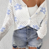 Women's White Flower Knit Hollow Out Open Short Cardigan - Elegant Floral Design - Image 6