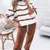 Women's Brown Stripe Striped Drop Shoulder Pullover and Jogger Pants Set - Casual Two Piece Outfit - Image 3