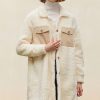 Women's Beige Contrast Flap Pocket Single Breasted Teddy Coat for Winter - Image 17