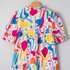 Women's Multicolour Abstract Print Blouse with Lace Detail and Shirred Short Sleeves - Image 13