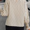 Women's Elegant Apricot Polka Dot Print Blouse with Frilled Collar and Lantern Sleeves - Image 3