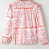 Women's Desert Flower Vintage Print Smocked Poet Collar Blouson Sleeve Blouse - Image 10