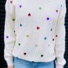 Women's Beige Sequin Heart Shape Waffle Knit Round Neck Sweater - Cozy & Stylish - Image 6