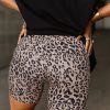 Women's Khaki Leopard Print Ribbed Knit Biker Shorts - High Waisted Fashion - Image 2