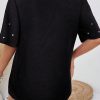 Women's Black Pearl Beaded Drop Shoulder Crewneck T-Shirt - Trendy Casual Tee - Image 11