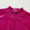 Rose Red Velvet Smocked Mock Neck Ruffled Puff Sleeve Mini Dress - Image 8