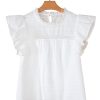 Women's White Lace Neckline Flutter Sleeve Blouse with Eyelet Details - Image 20