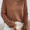 Women's Chestnut Beaded Drop Shoulder Round Neck Sweater - Image 2