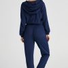 Women's Navy Blue Ribbed Knit Cropped Hoodie and Joggers Set - Image 2