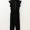 Women's Black Zipper Flutter Sleeve High Waist Jumpsuit - Chic and Casual - Image 5