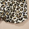 Women's Apricot Leopard Print Bubble Sleeve Bow Tie Front Peplum Blouse - Image 10