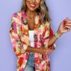 Women's Pink Floral Allover Print Open Front Belted Duster Kimono - Image 7