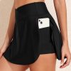 Women's Black Solid Pocketed Crossover High Waist Swim Skort - Image 3