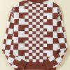 Women's Brown Checkered Print Drop Shoulder Round Neck Sweater - Image 6