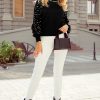 Elegant Women's Black Pearl Beaded Bishop Sleeve Sweater for Special Occasions - Image 6