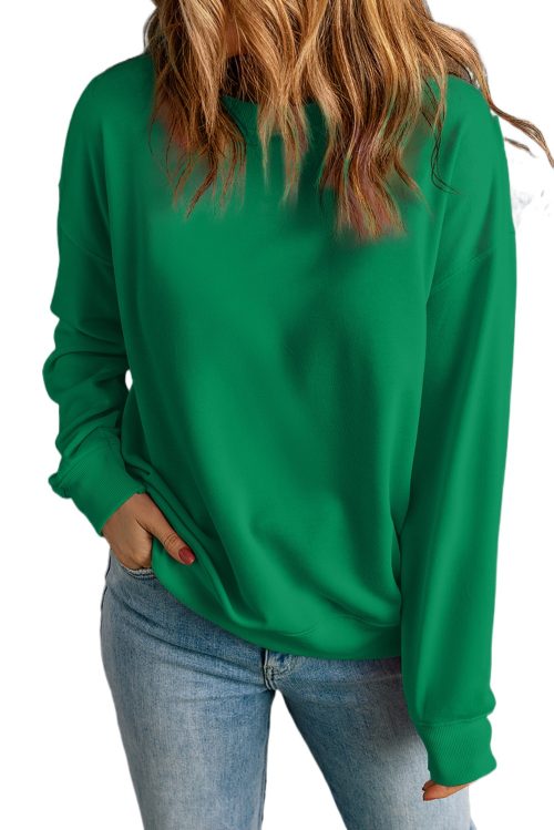 Women's Dark Green Solid Classic Crewneck Pullover Sweatshirt - Versatile and Casual