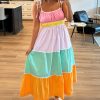 Women's Multicolor Colorblock High Waist Flowing Maxi Dress with Pockets - Image 3