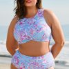 Sky Blue Plus Size Floral Print Twisted High Waist Bikini Set for Women - Image 7