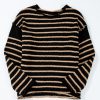 Women's Black Stripe Drop Shoulder Round Neck Loose Sweater - Trendy Casual Knit - Image 4