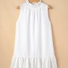 Women's White Textured Frilled High Neck Sleeveless Ruffled Mini Dress - Image 6