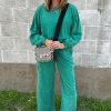 Women's Lapis Solid Color Mineral Wash Pullover Top and Cargo Pants Set - Image 2