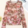 Women's Red Floral Print Sheer Mesh Long Sleeve Top - Elegant and Stylish - Image 7