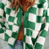 Women's Lapis Checked Snap Button Sherpa Jacket - Cozy and Fashionable Outerwear - Image 3