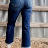 Women's High Waist Mineral Wash Raw Hem Flared Jeans - Sail Blue - Image 7